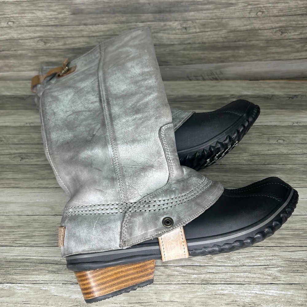 Sorel Slimpack Tall Equestrian Riding Rain Snow Duck Boot Gray Brown Womens 8.5 - Picture 6 of 9